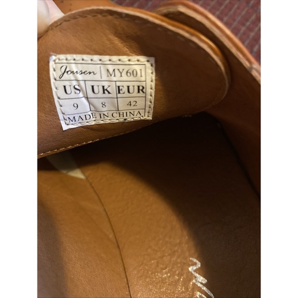 Jousen Milan Dress Shoes Mens Size 9 Yellow Brown Leather Wing Tip Oxfords - Picture 13 of 16